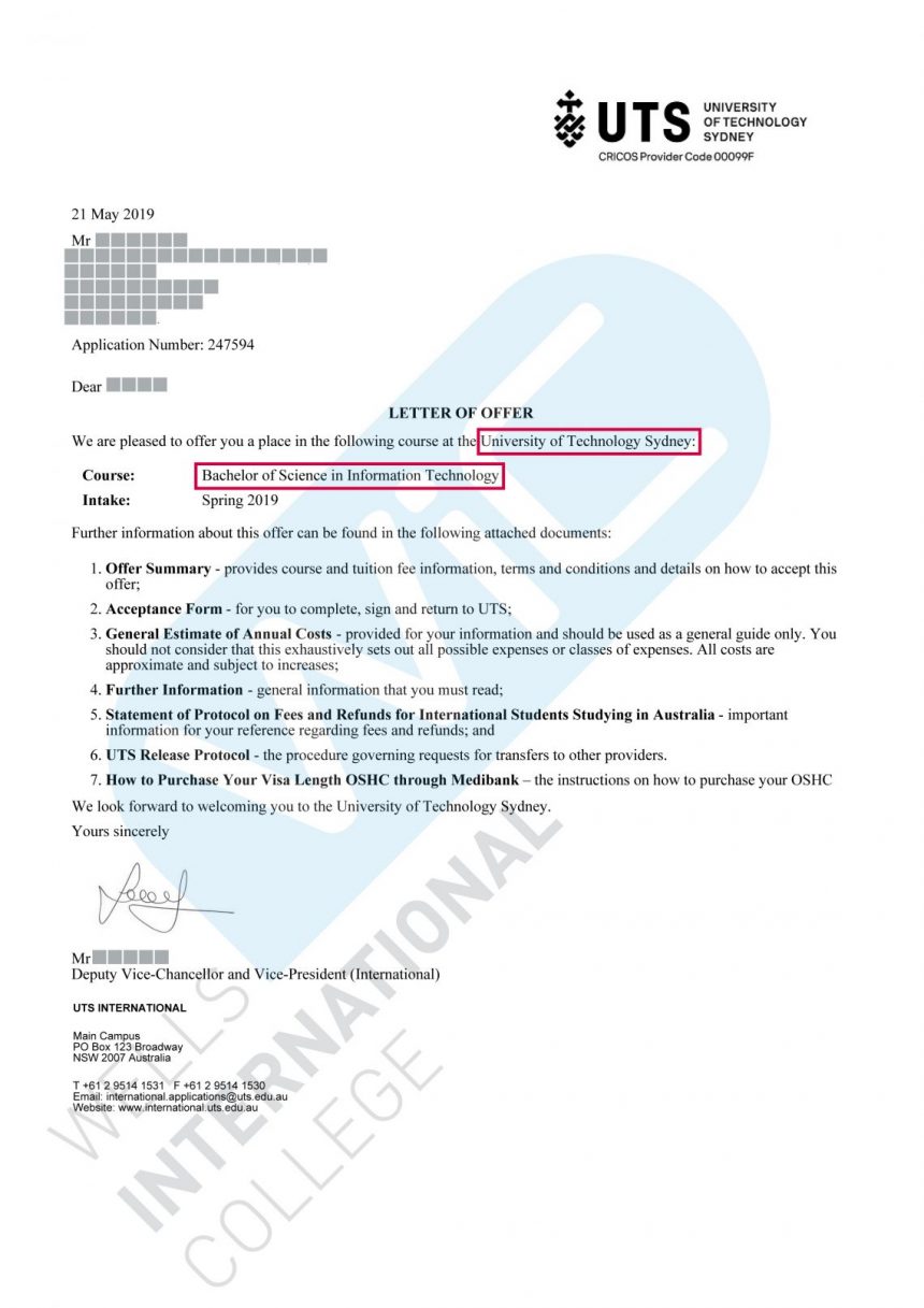 UTS Offer Letter